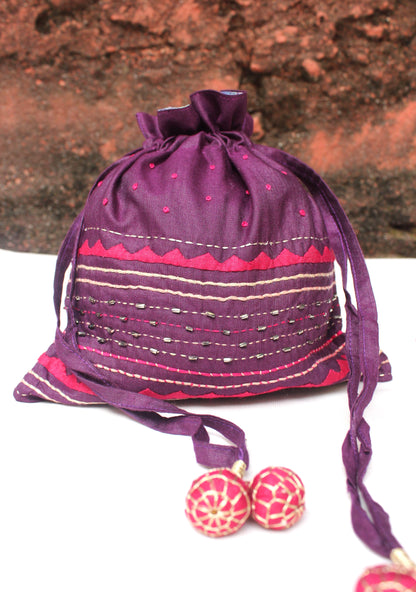 Silk Potli bag with heavy embroidery