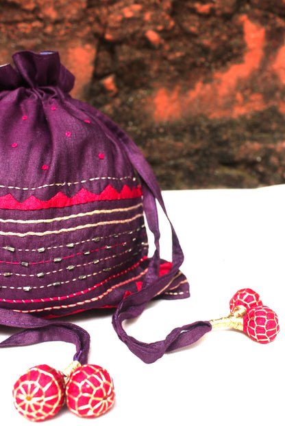 Silk Potli bag with heavy embroidery