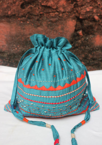 Silk Potli bag with heavy embroidery