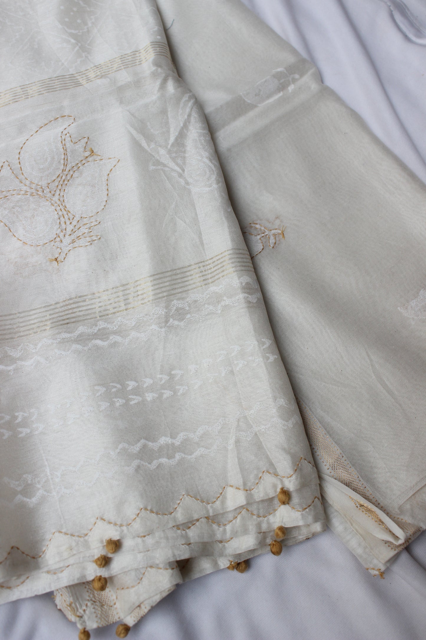 Maheshwari Silk Dupatta - Off White