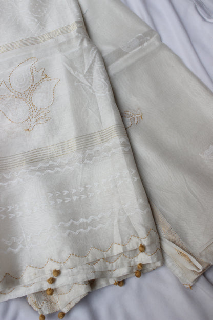 Maheshwari Silk Dupatta - Off White