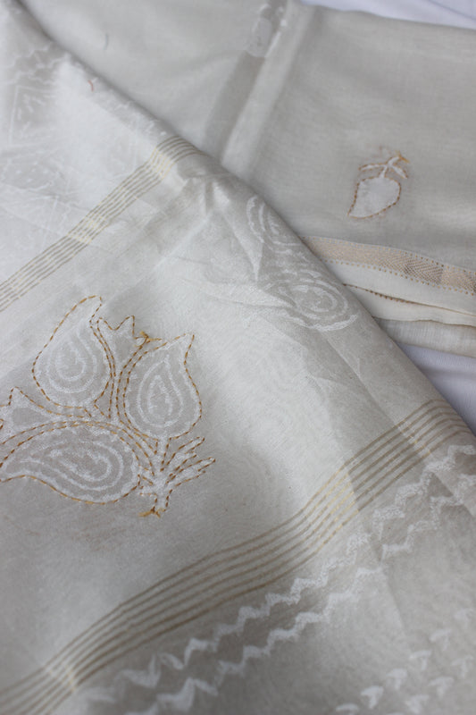 Maheshwari Silk Dupatta - Off White