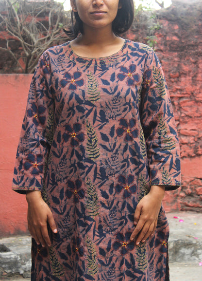 Floral Dabu Print Cotton Women’s Kurta