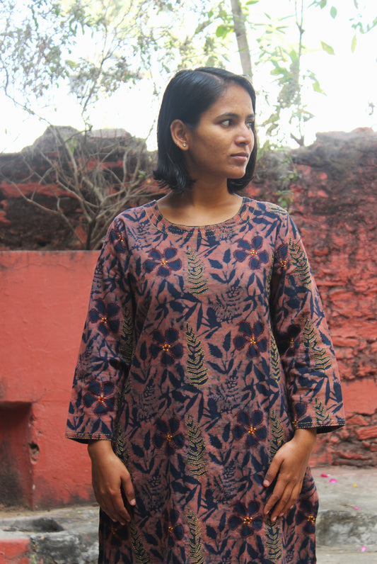 Floral Dabu Print Cotton Women’s Kurta