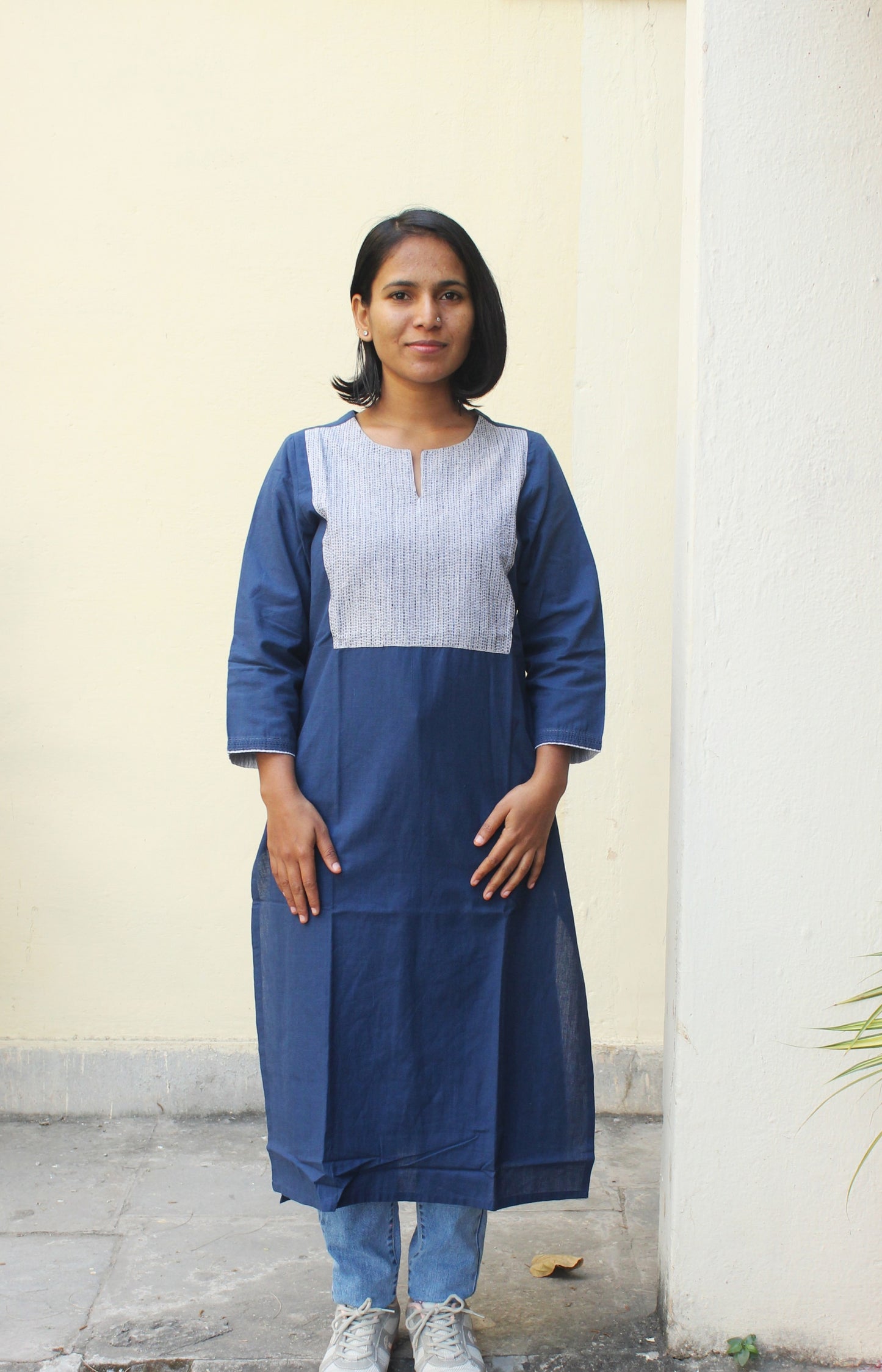 Indigo Cotton Kurta with Tanka Embroidery