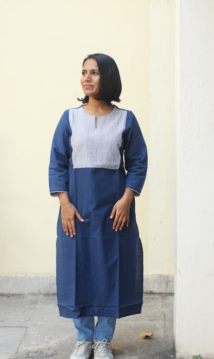 Indigo Cotton Kurta with Tanka Embroidery