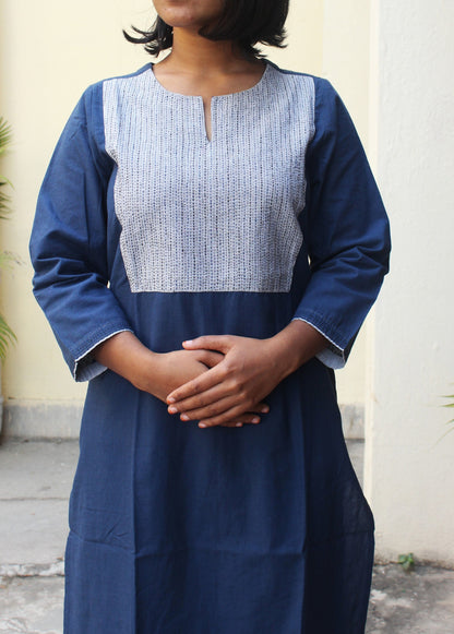 Indigo Cotton Kurta with Tanka Embroidery