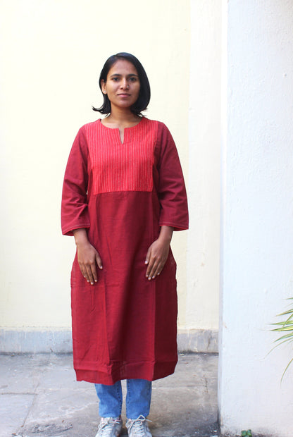 Maroon Cotton Kurta with Tanka Embroidery