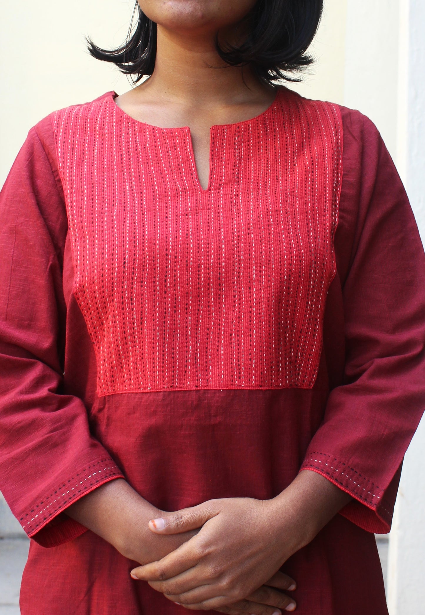 Maroon Cotton Kurta with Tanka Embroidery