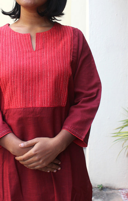 Maroon Cotton Kurta with Tanka Embroidery
