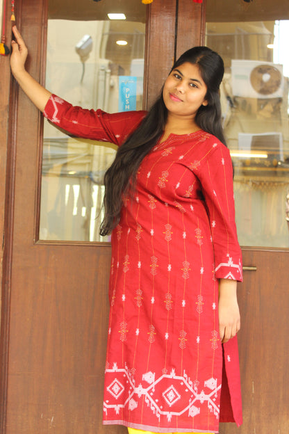 Maroon Jamdani Kurta