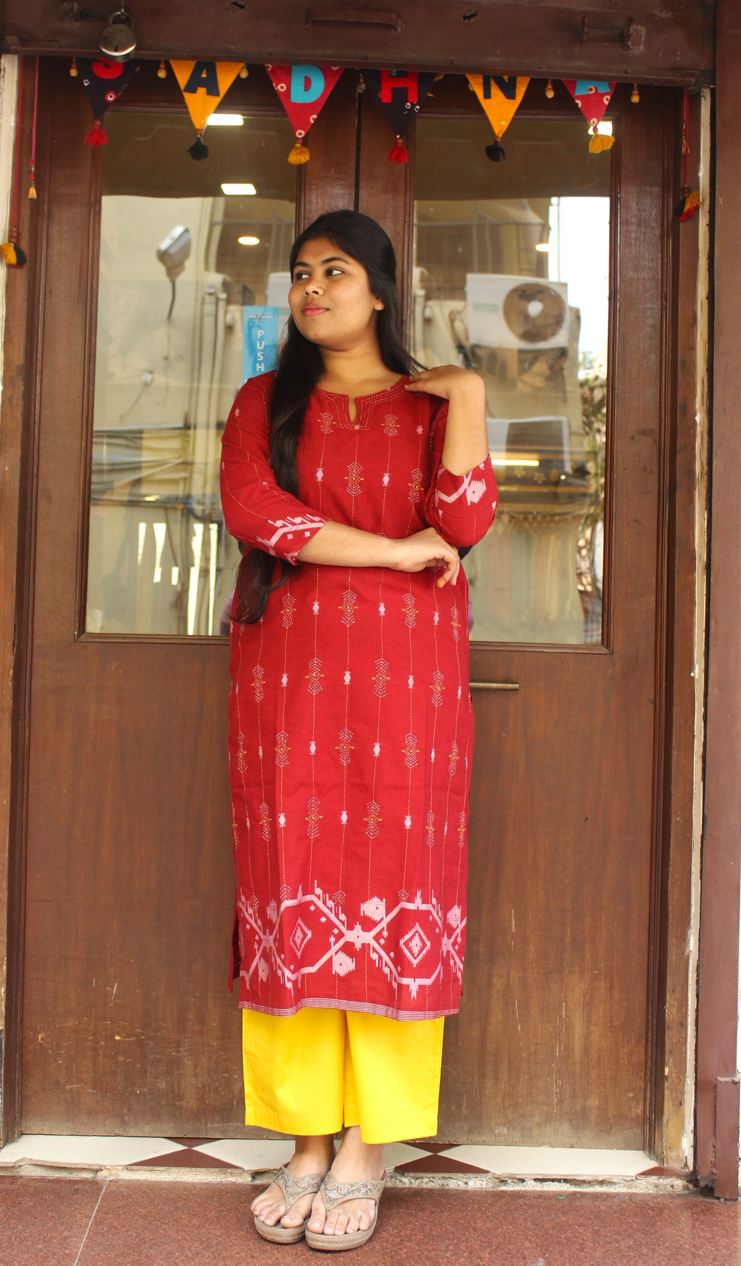 Maroon Jamdani Kurta