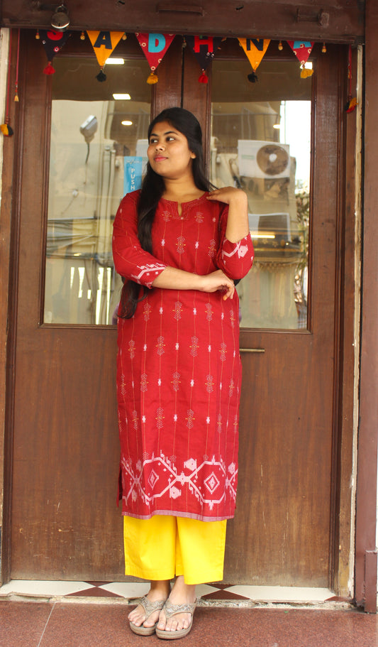 Maroon Jamdani Kurta