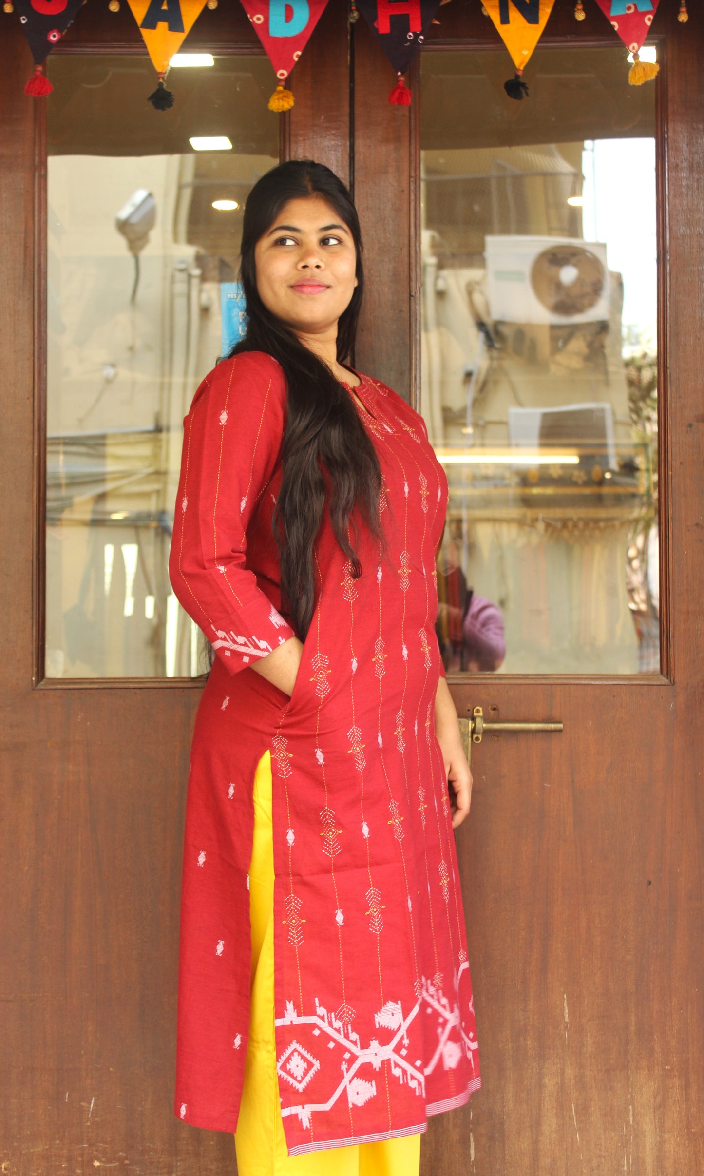 Maroon Jamdani Kurta