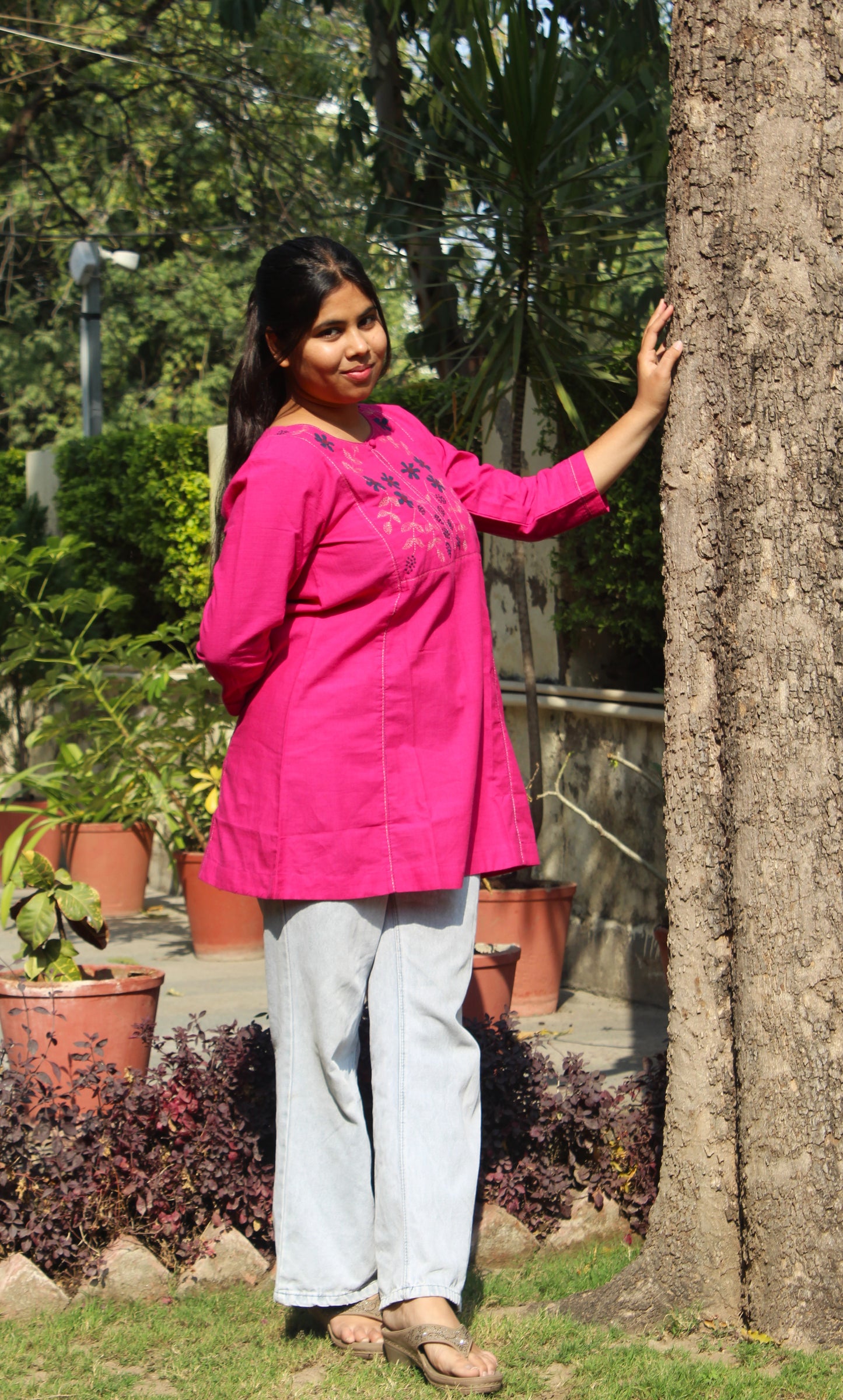 Pink Flora Short Kurta