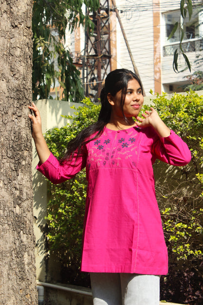 Pink Flora Short Kurta