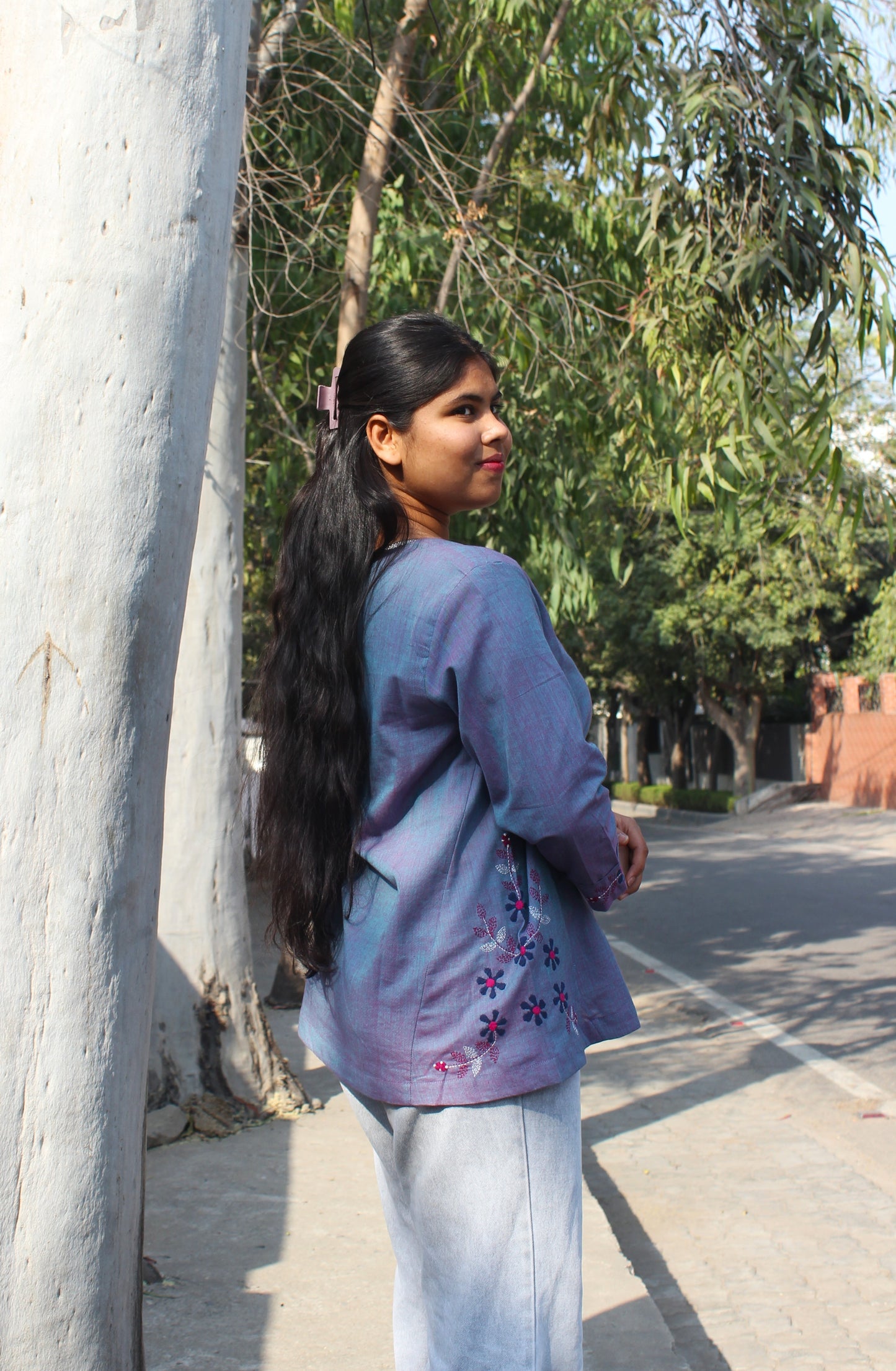 Aarohi A-Line Top - dusty navy blue