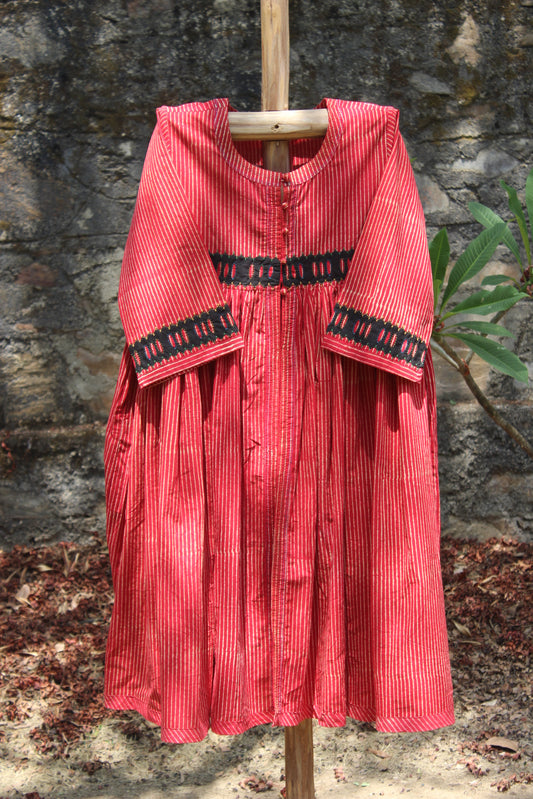 Red striped kurta with inner