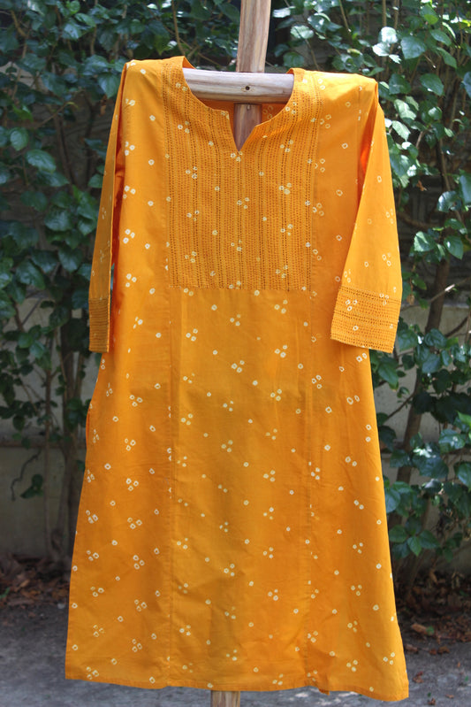 Mustard bandhani kurta