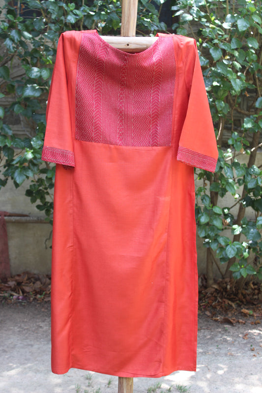 Orange silk kurta