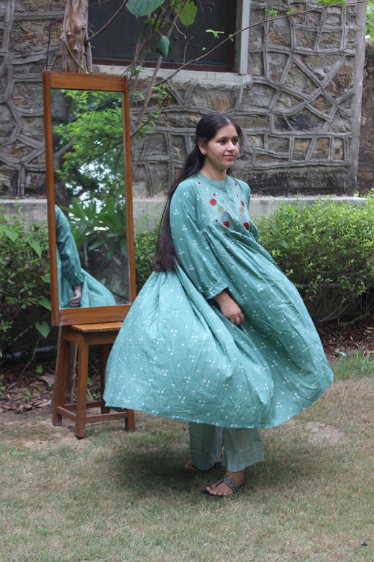 Sea green Bandhani kurta