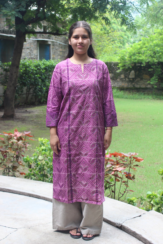 Cotton Shibori Kurta - Light Purple