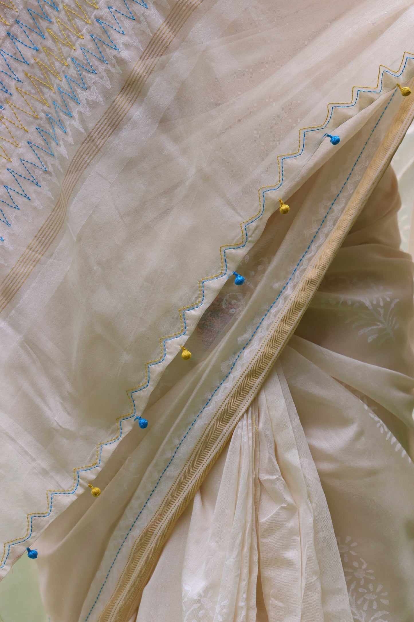 SADHNA-  CHOUBISA  CHANDERI SILK TANKA EMD. SAREE