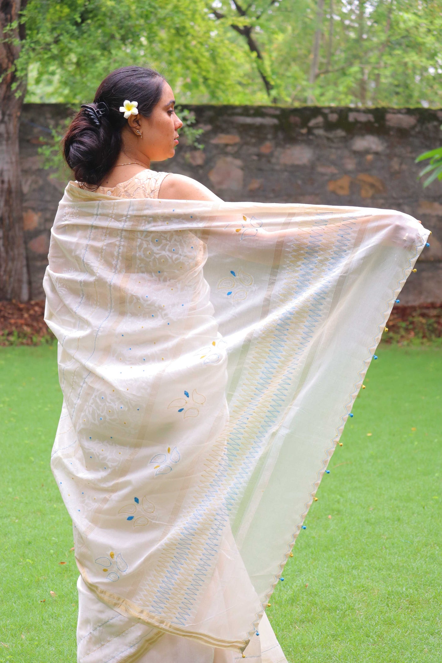 SADHNA-  CHOUBISA  CHANDERI SILK TANKA EMD. SAREE