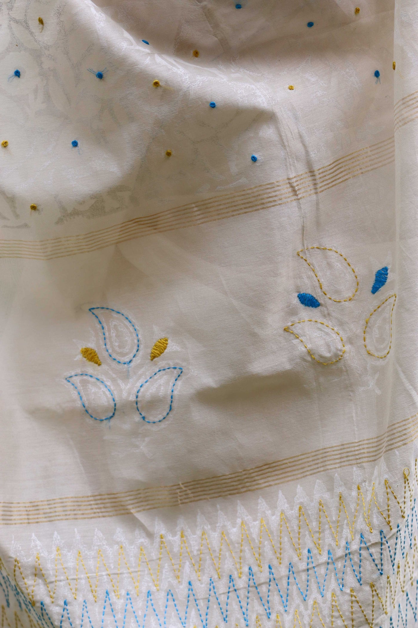 SADHNA-  CHOUBISA  CHANDERI SILK TANKA EMD. SAREE