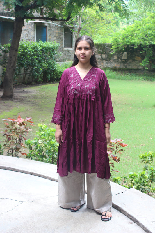 Plum silk kurta