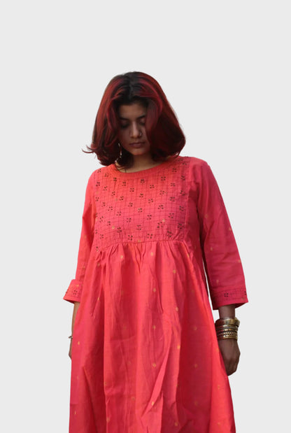 cotton kurta with golden butti and hand embroidery