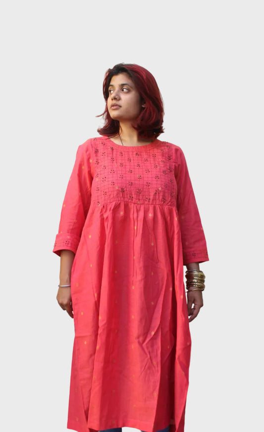cotton kurta with golden butti and hand embroidery