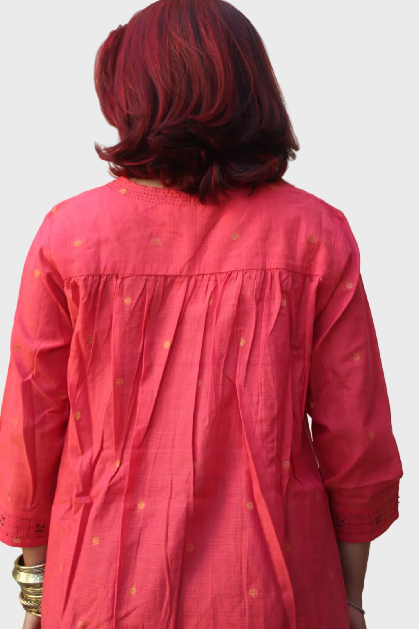 cotton kurta with golden butti and hand embroidery