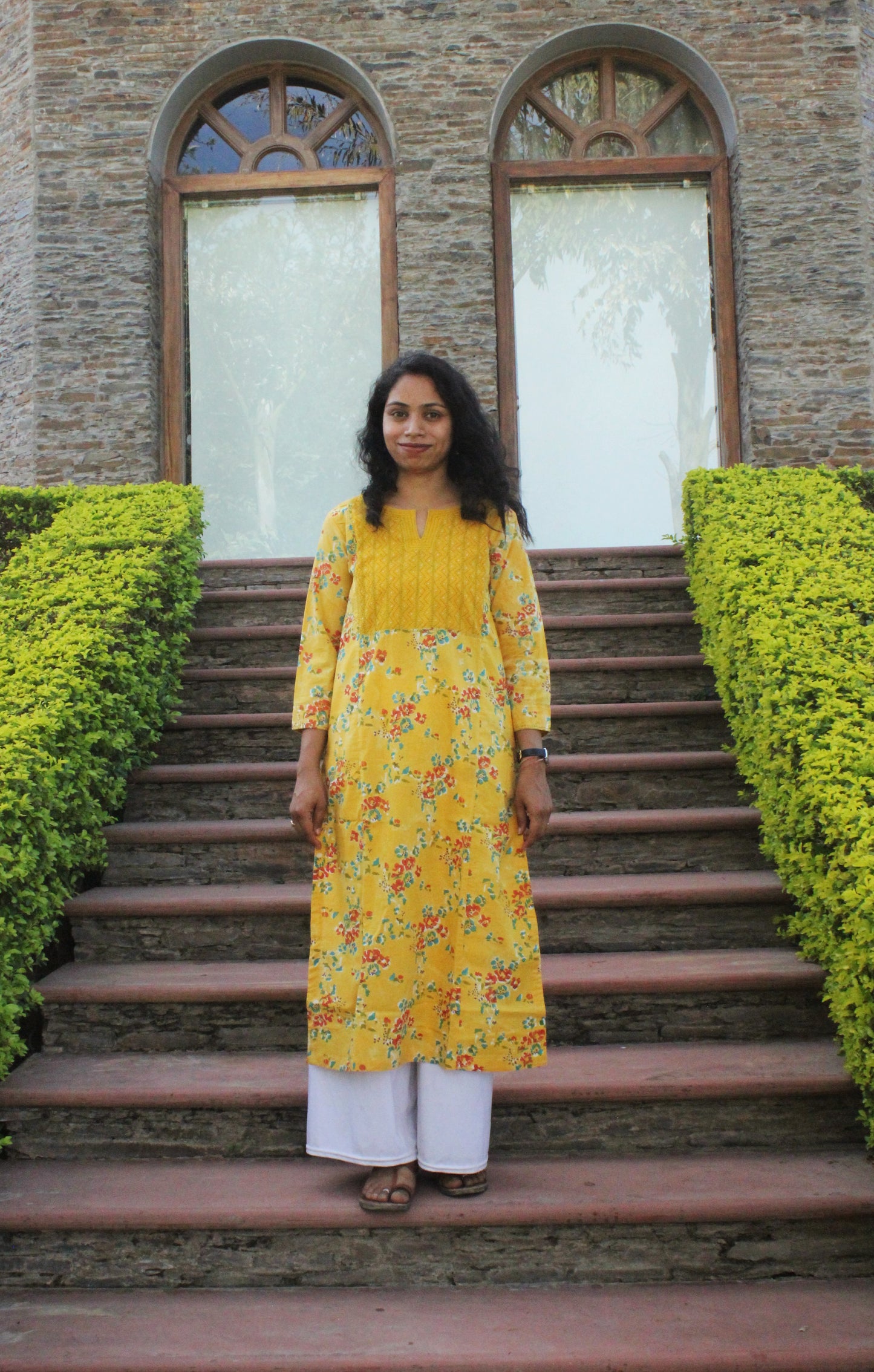 Yellow Hand Block Print Straight Cotton Kurta
