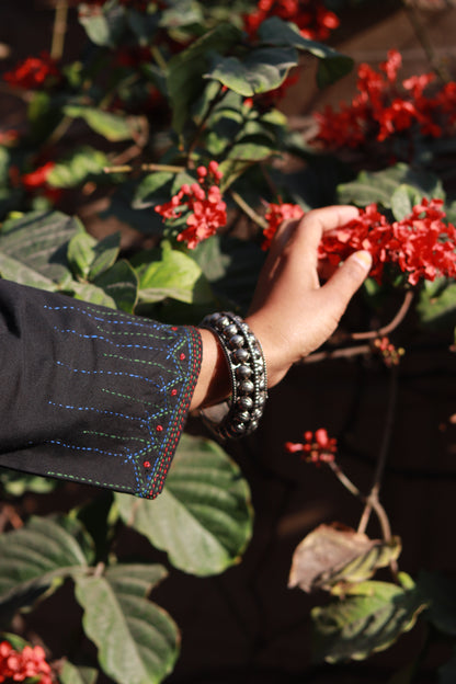 Sadhna Black Jatropha Tanka Embroidered Kurta