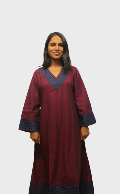 Ethnic Appliqué Aura Kurta with Handcrafted Design - Dark Burgundy