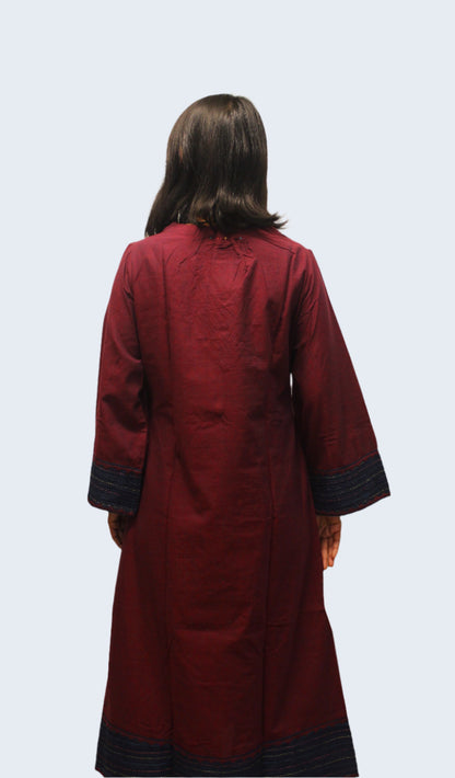 Ethnic Appliqué Aura Kurta with Handcrafted Design - Dark Burgundy