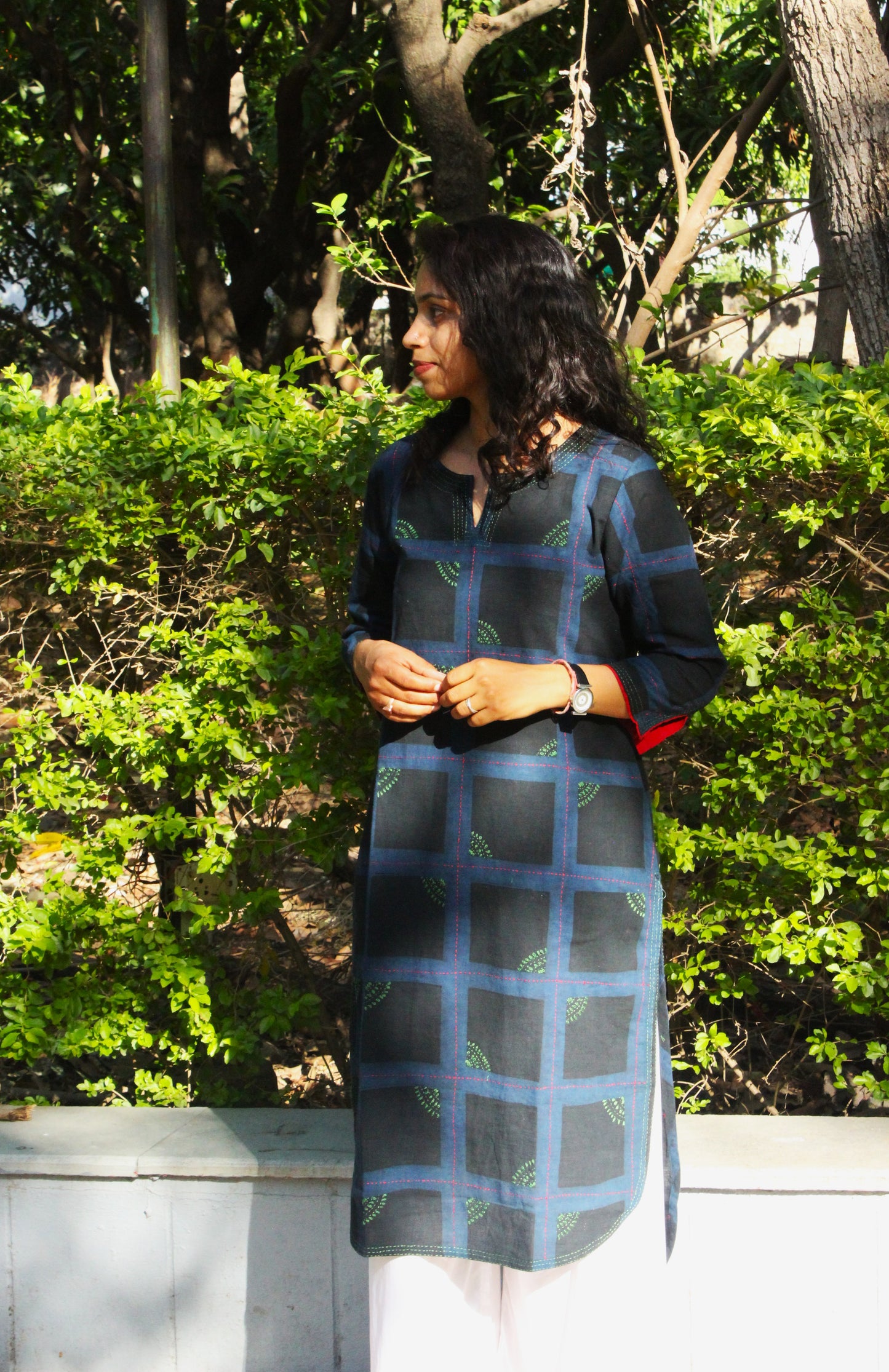 Dark Blue Hand Embroidered Cotton Kurta