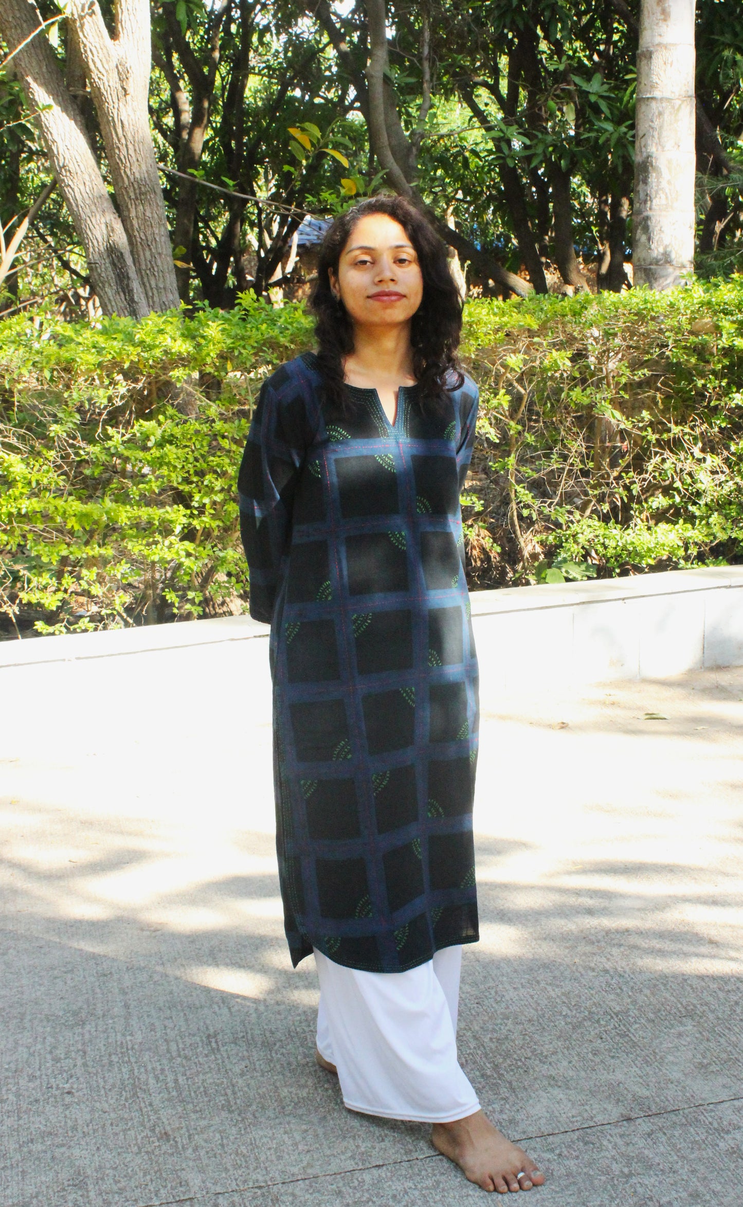 Dark Blue Hand Embroidered Cotton Kurta
