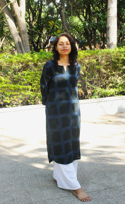 Dark Blue Hand Embroidered Cotton Kurta