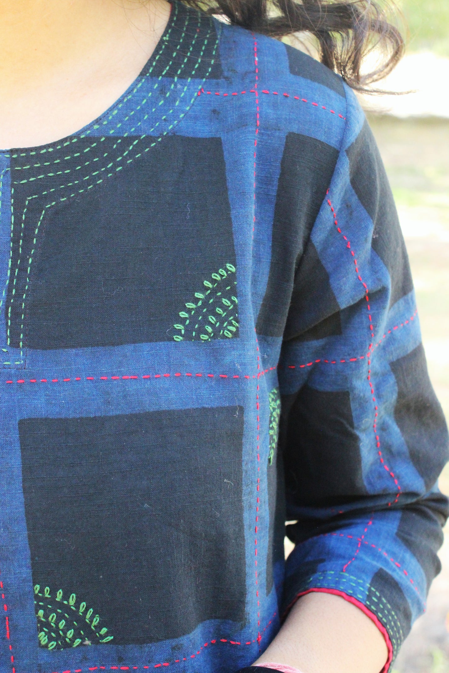 Dark Blue Hand Embroidered Cotton Kurta