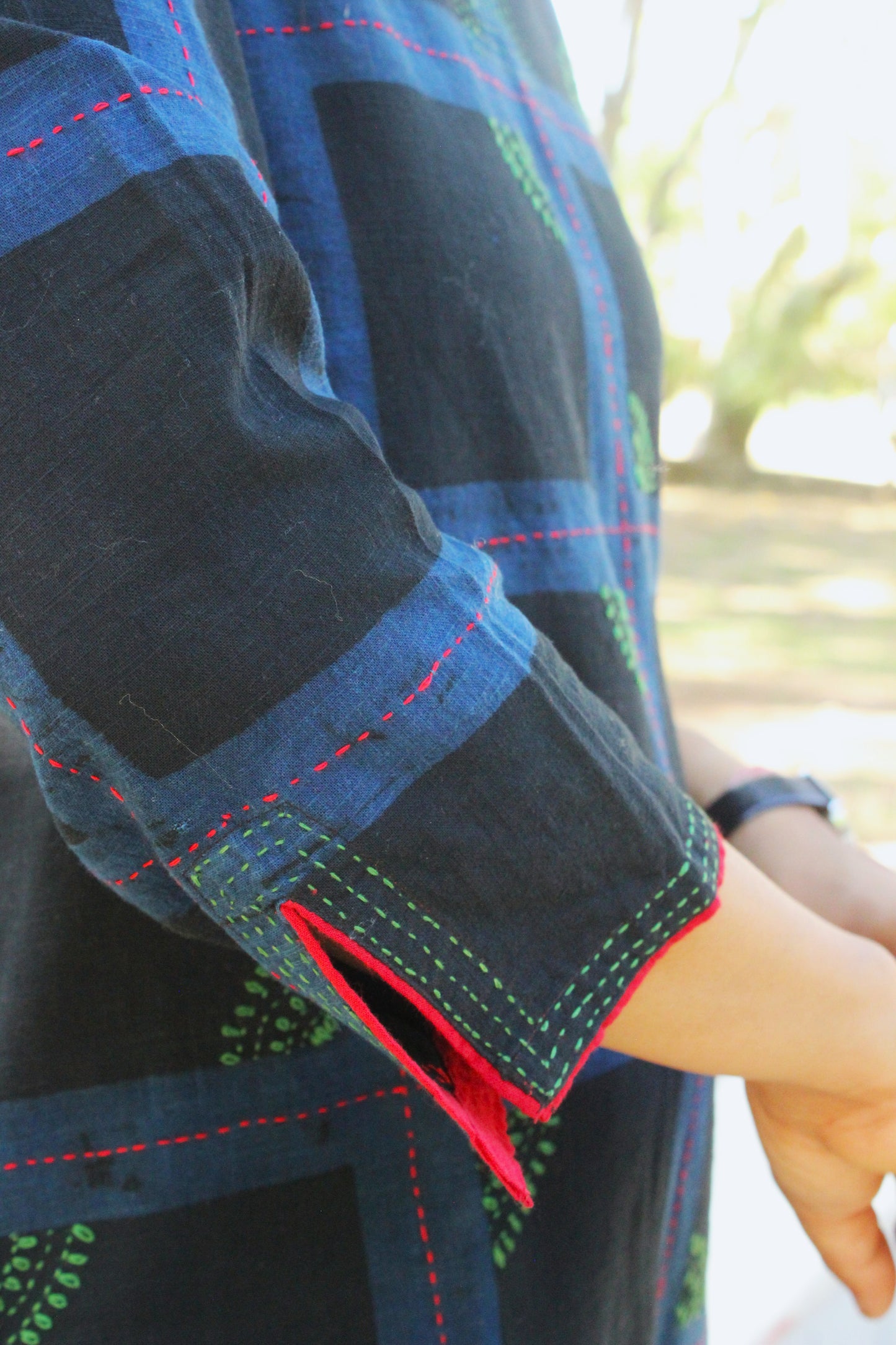 Dark Blue Hand Embroidered Cotton Kurta