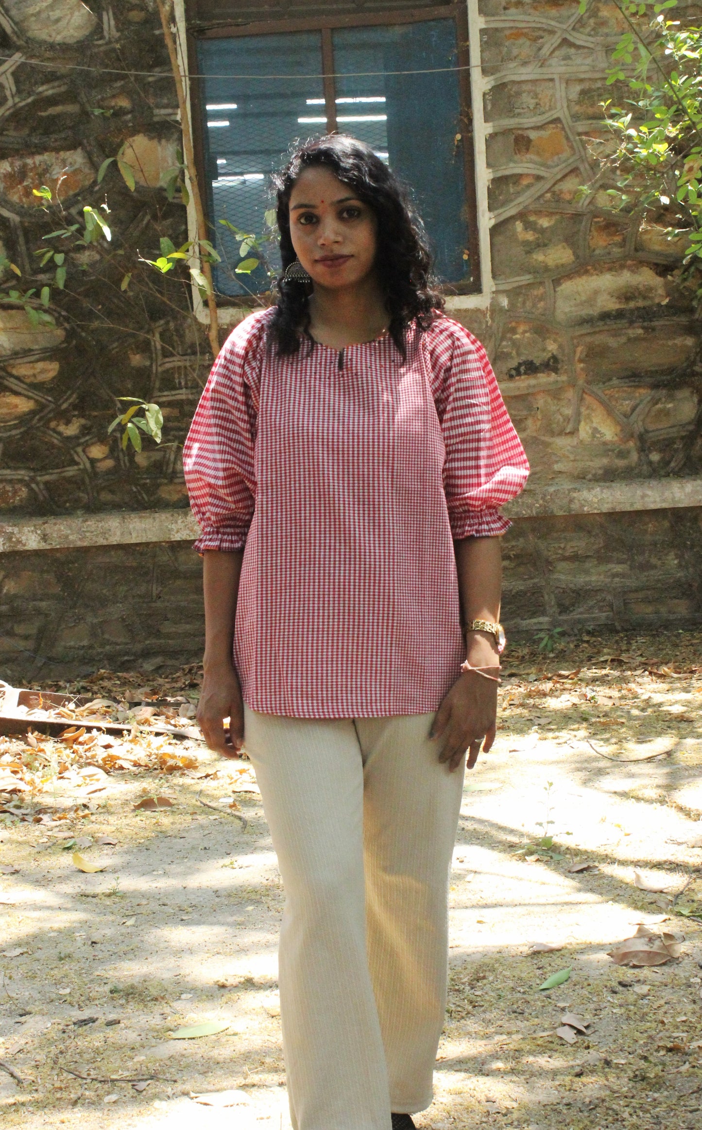 Pink & White Gingham Peplum Top