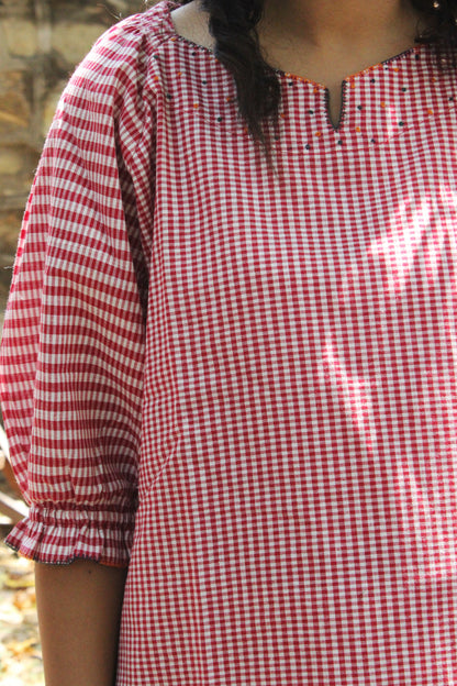 Pink & White Gingham Peplum Top