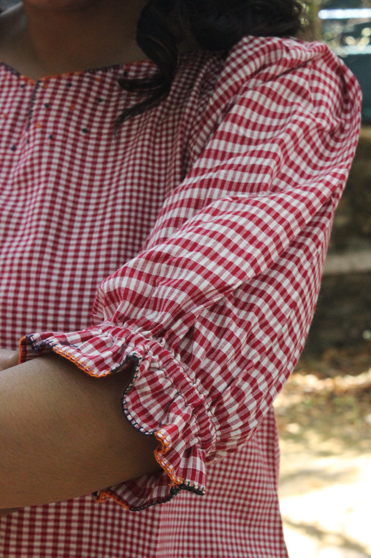 Pink & White Gingham Peplum Top