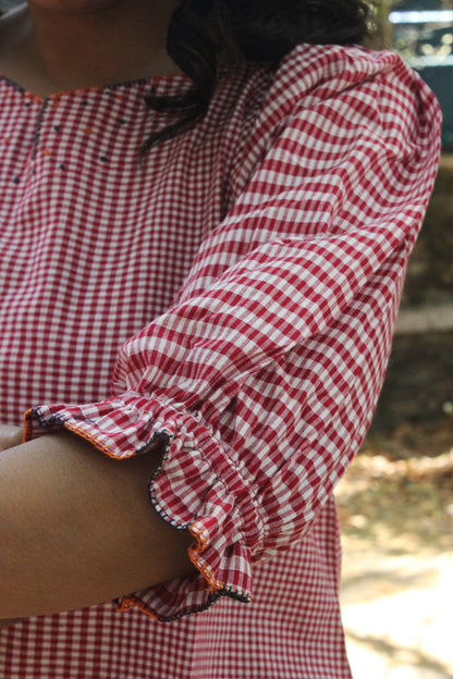 Pink & White Gingham Peplum Top