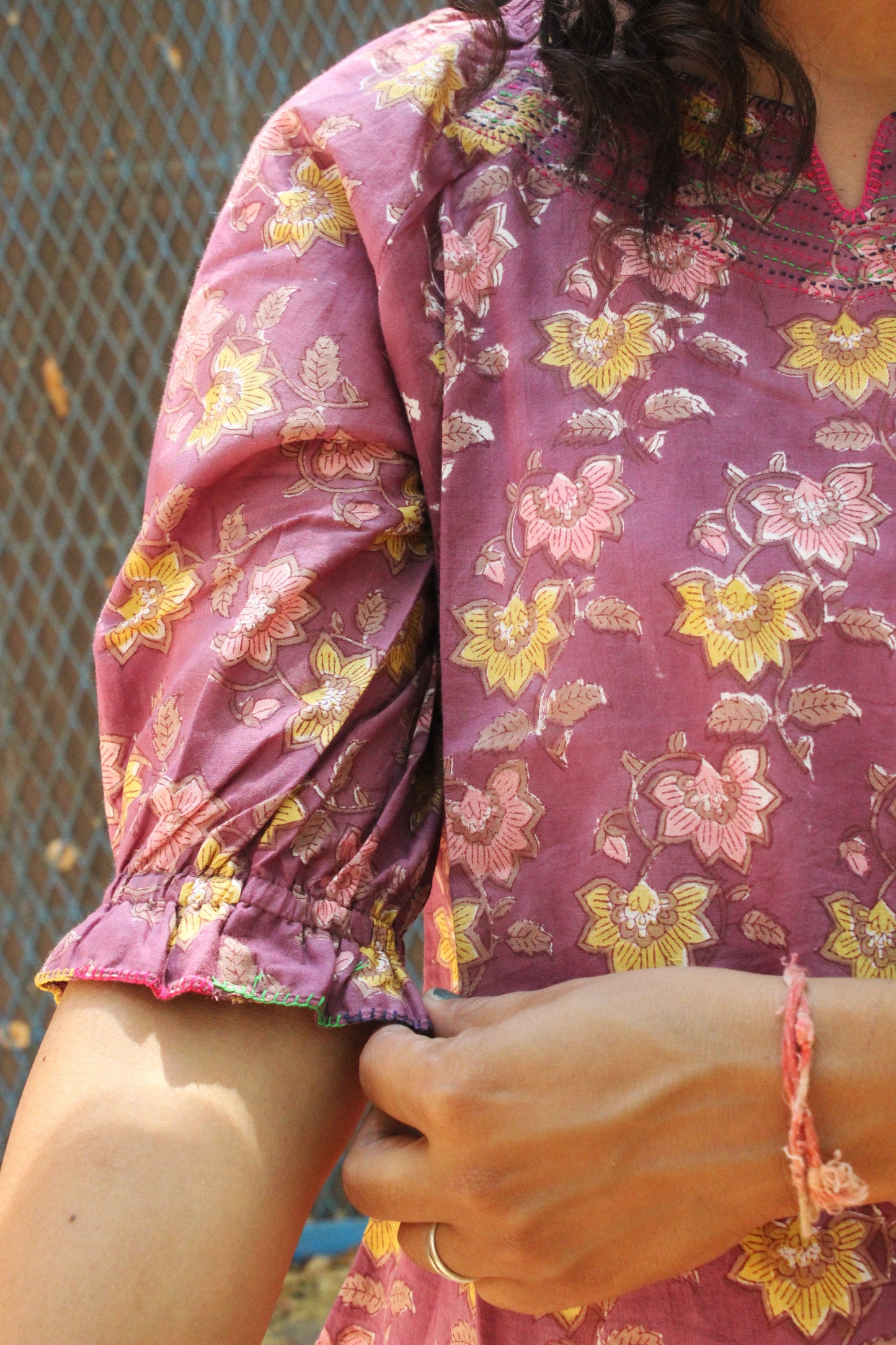 Mauve Pink Floral Block Print Peplum Top