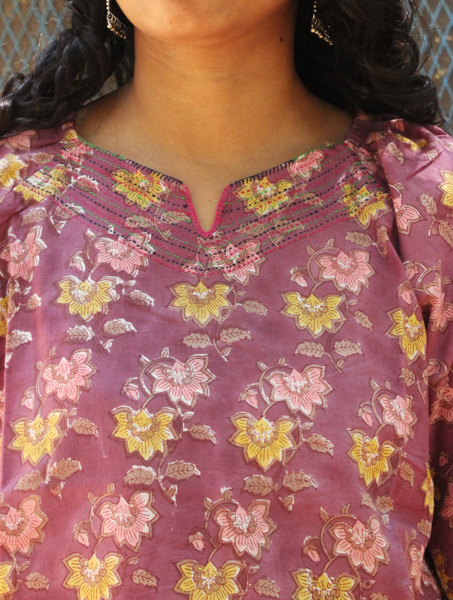 Mauve Pink Floral Block Print Peplum Top
