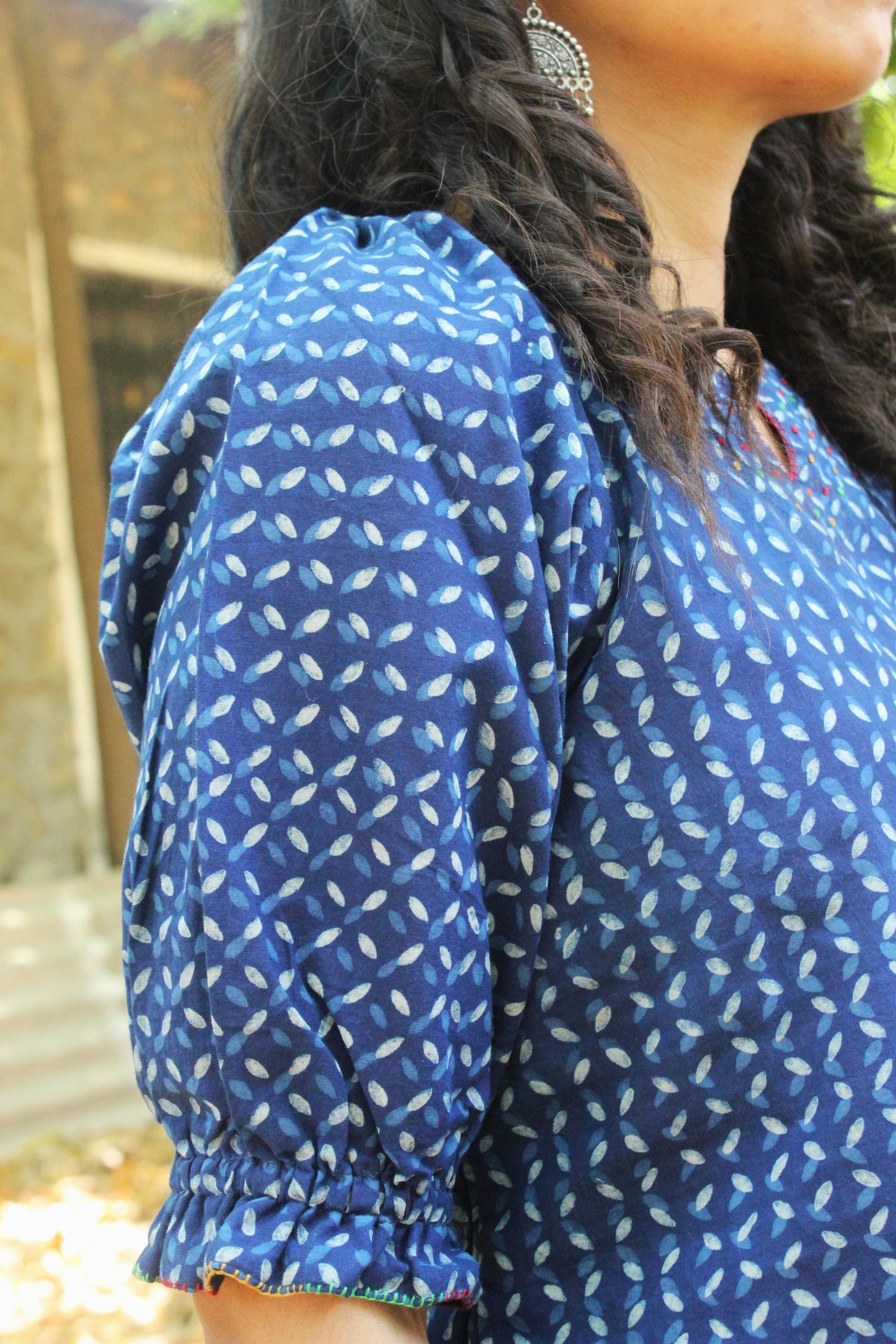 Indigo Buti Block Print Peplum Top