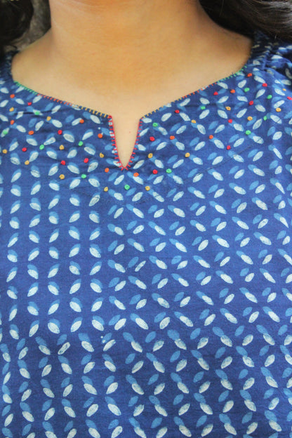 Indigo Buti Block Print Peplum Top